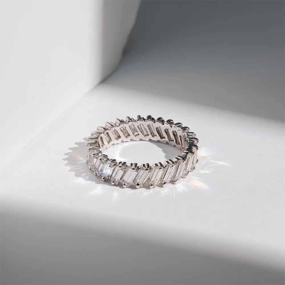 Bespoke baguette diamond eternity ring in white gold