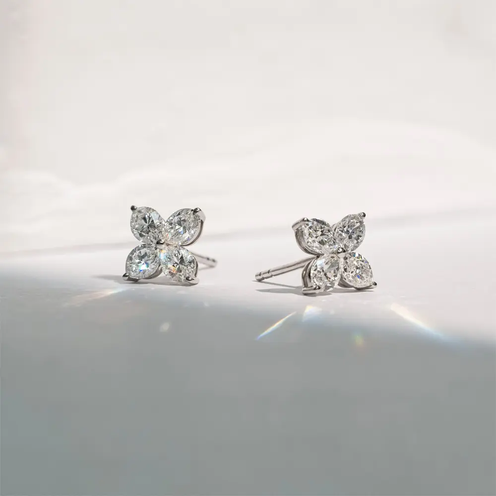 Bespoke marquise flower diamond stud earrings